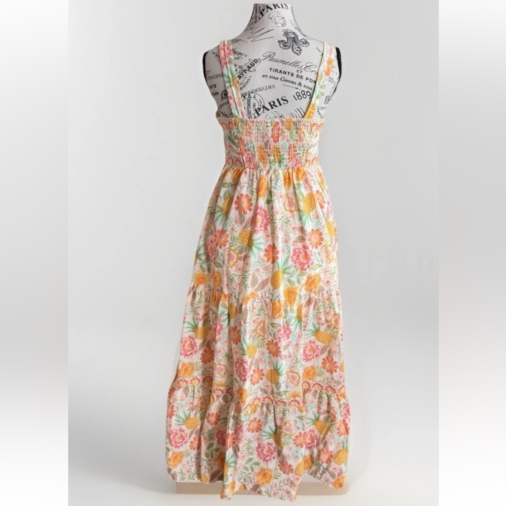 Rachel Zoe Floral Boho Tiered Ruffle Maxi Dress Pineapple Tropical Cotton Size 4 - Picture 7 of 14